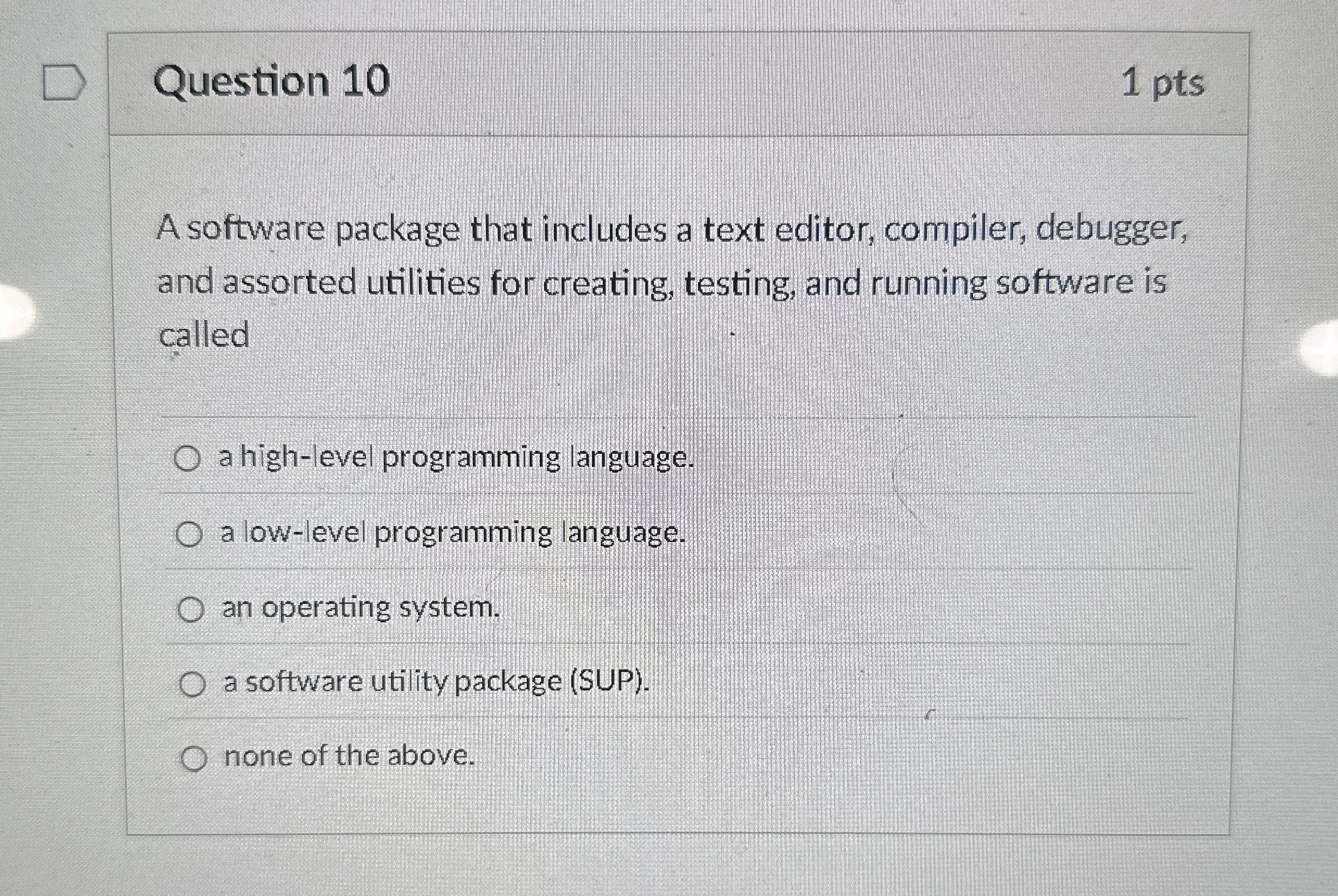 Solved Question 101 ﻿ptsA software package that includes a | Chegg.com