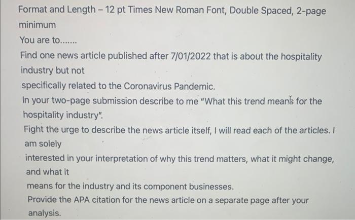 Solved Format and Length - 12 pt Times New Roman Font, | Chegg.com