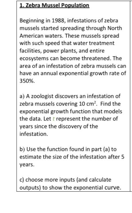 Solved 1. Zebra Mussel Population Beginning In 1988, | Chegg.com