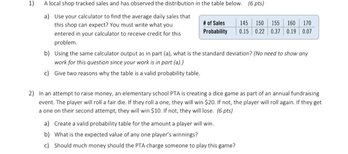 Solved 1 A Local Shop Tracked Sales And Has Observed The Chegg Com