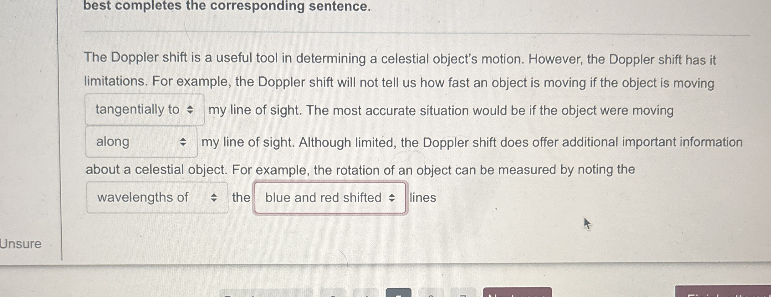 Solved best completes the corresponding sentence.The Doppler | Chegg.com