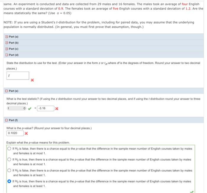 Solved same. An experiment is conducted and data are | Chegg.com