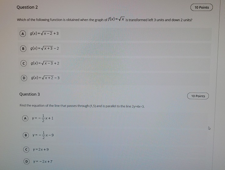 Solved Question 2 10 Points Which of the following function | Chegg.com