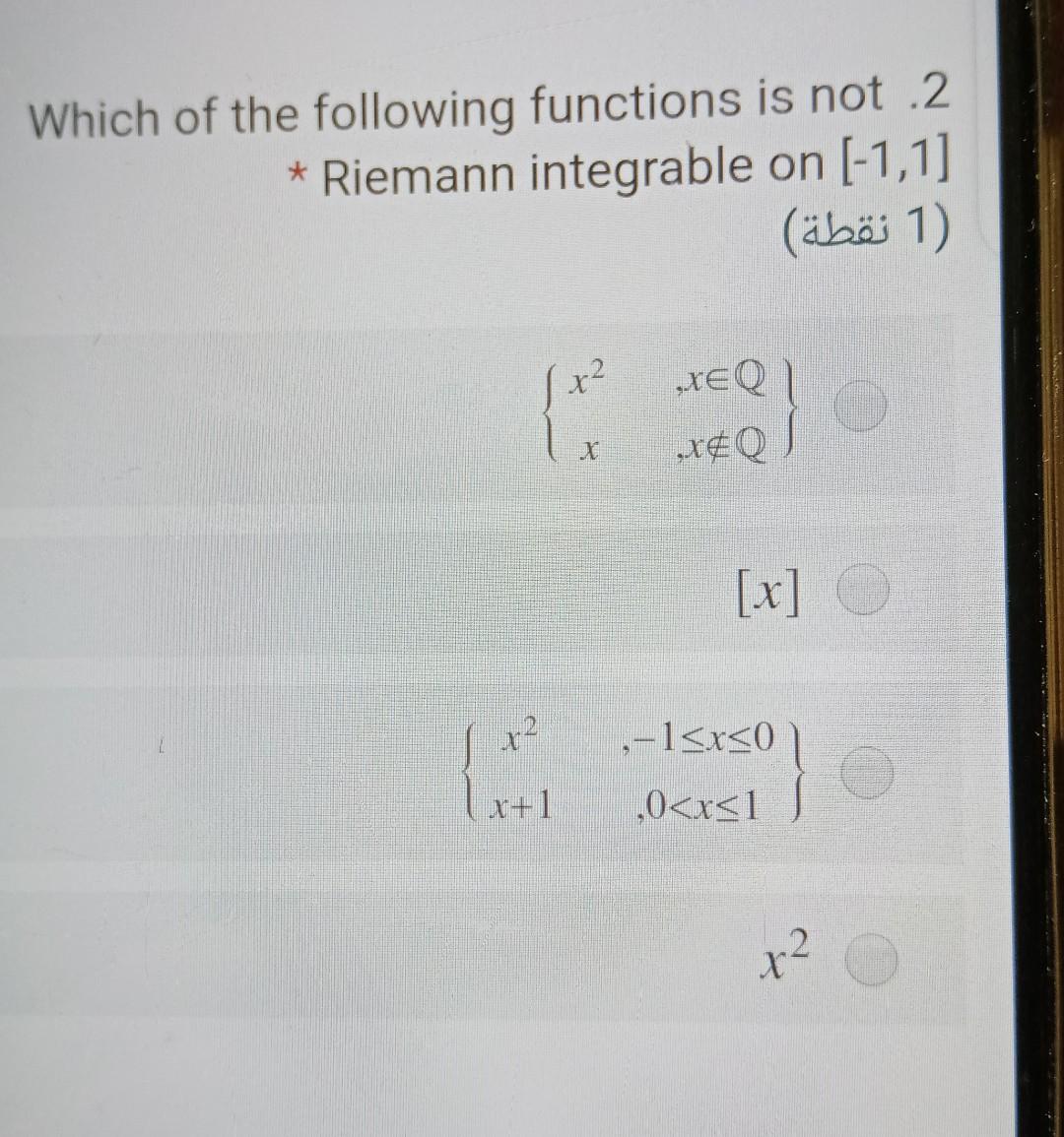 Solved Which of the following functions is not .2 * Riemann | Chegg.com