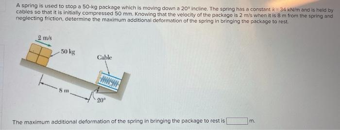 Solved A spring is used to stop a 50-kg package which is | Chegg.com