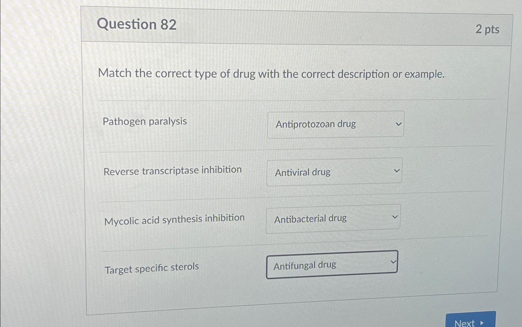 Solved Question 822 ﻿ptsMatch the correct type of drug with | Chegg.com