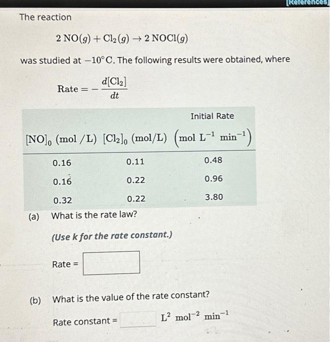 Solved The Reaction 2NO(g)+Cl2(g)→2NOCl(g) Was Studied At | Chegg.com