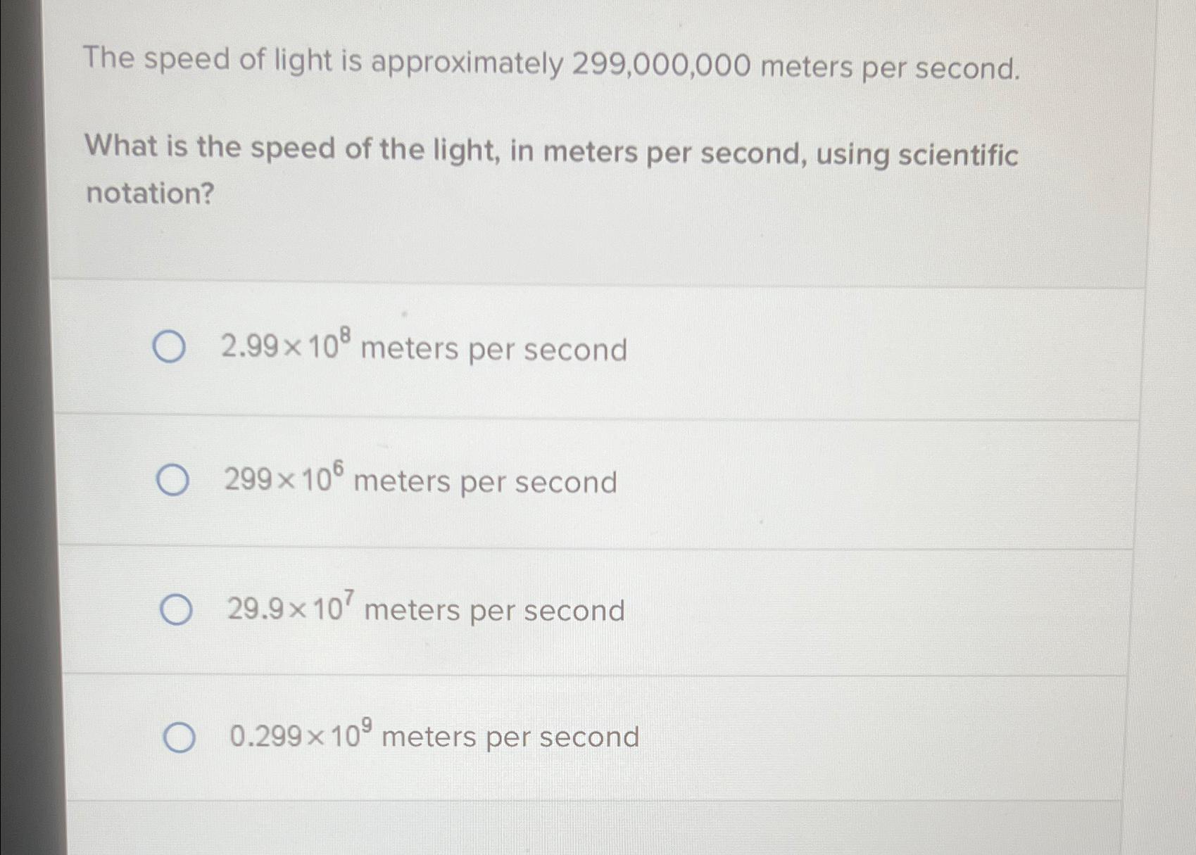 how many meters per second is light speed