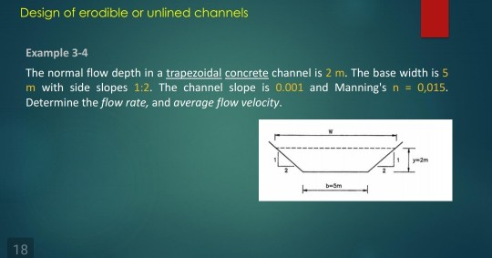 Solved Design of erodible or unlined channels Example 3-4 | Chegg.com