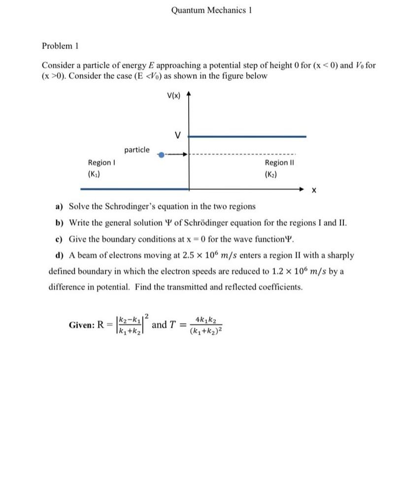 [Solved]: Problem 1 Consider a particle of energy E app