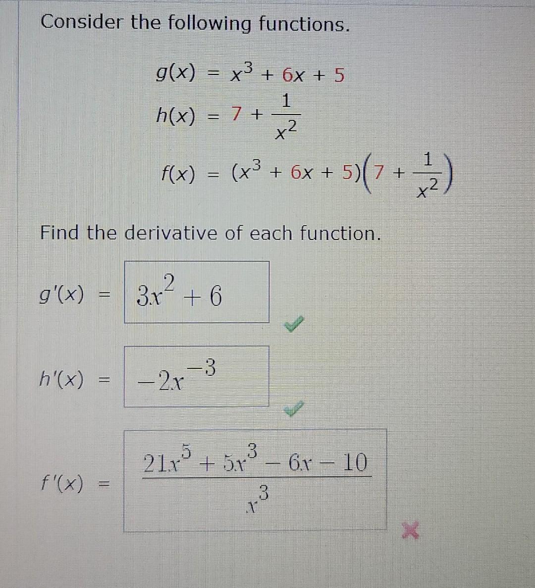 Solved Consider the following functions. g(x) = x + 5x h(x) | Chegg.com