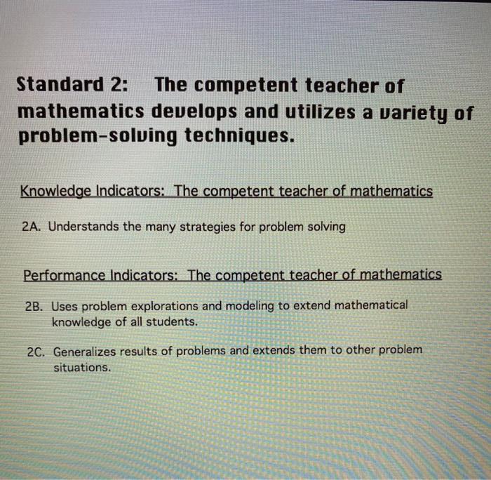 Standard 2: The Competent Teacher Of Mathematics | Chegg.com