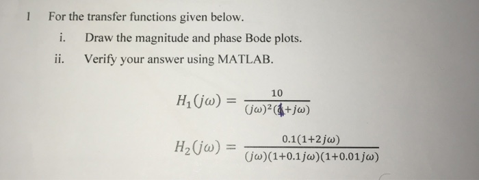 Solved For the transfer functions given below 1 Draw the | Chegg.com