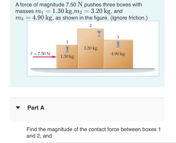 Solved A force of magnitude 7.50 N pushes three boxes with | Chegg.com