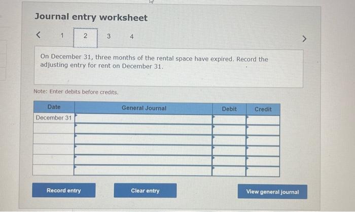 Solved Journal entry worksheet On December 31 , three months | Chegg.com