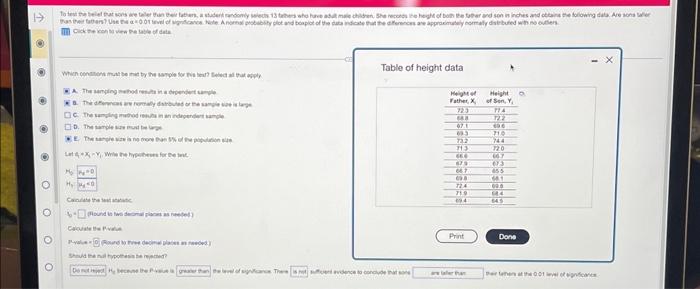 Table of height data | Chegg.com