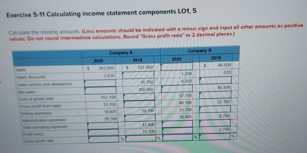 Solved Exercise 5-11 Calculating income statement components | Chegg.com