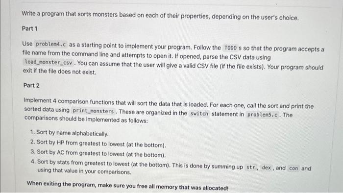 Solved Write a program that sorts monsters based on each of | Chegg.com