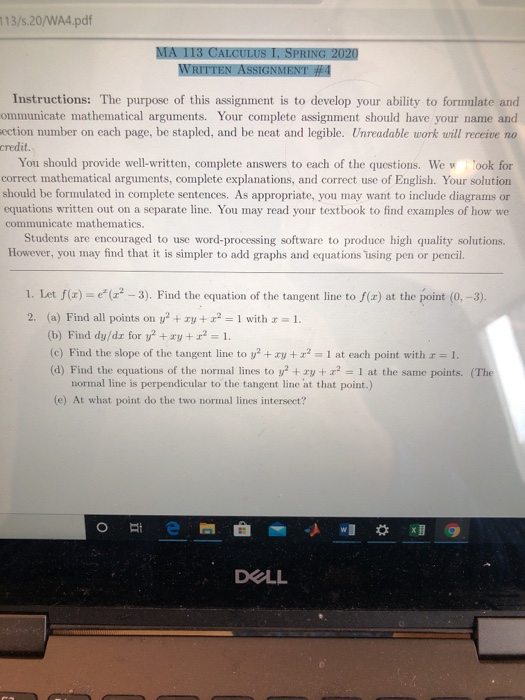 Solved 113 5 Wa4 Pdf Ma 113 Calculus I Spring Wr Chegg Com