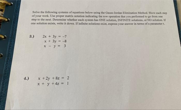 Solved Solve the following systems of equations below using | Chegg.com