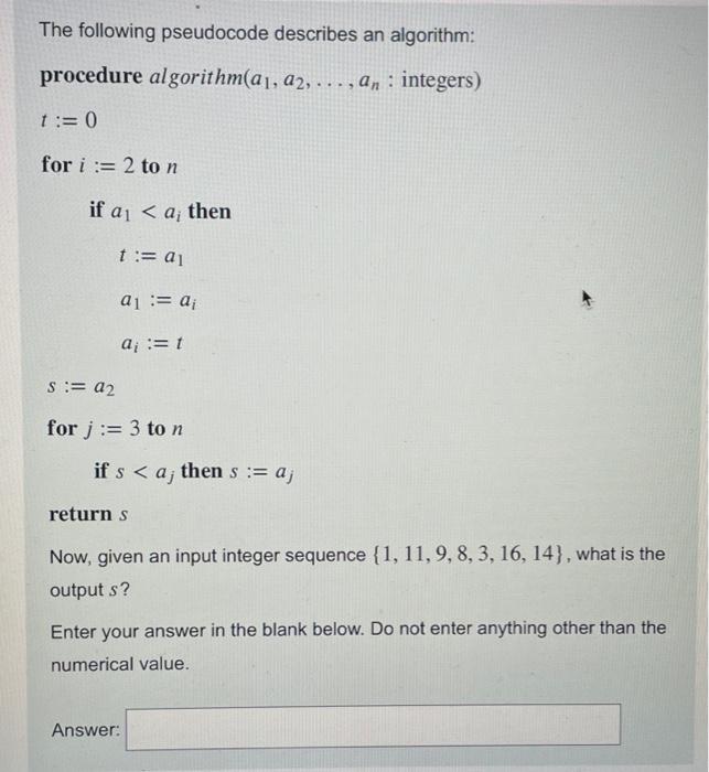 Solved The following pseudocode describes an algorithm: | Chegg.com
