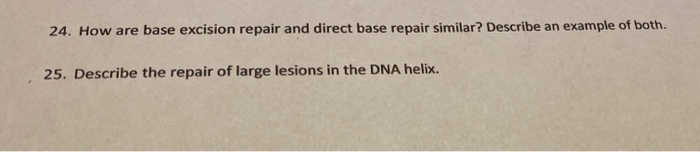 Solved 24. How are base excision repair and direct base | Chegg.com