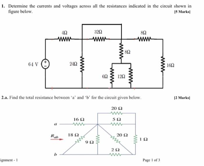 Solved 1. Determine the currents and voltages across all the | Chegg.com