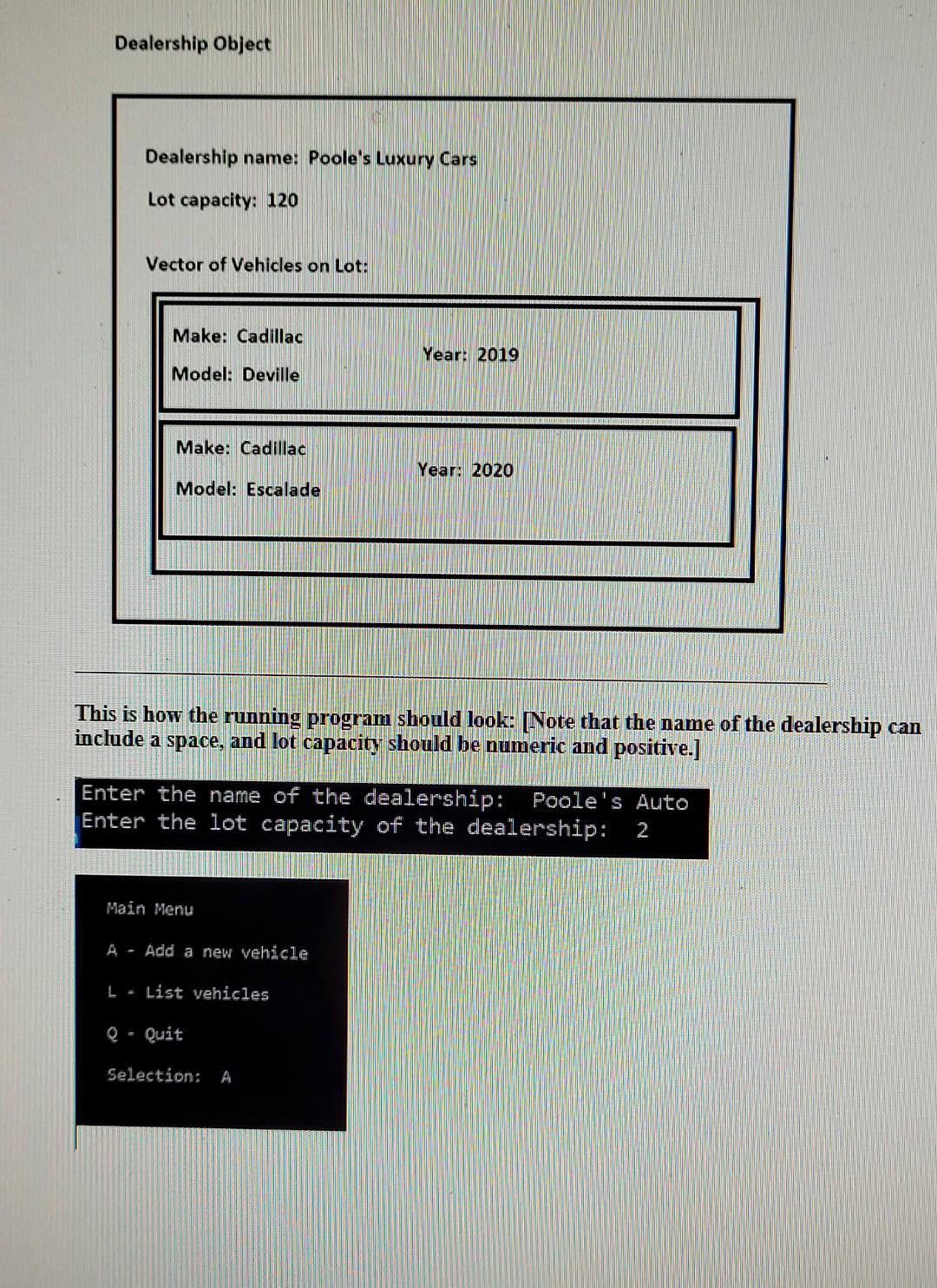 Solved CH Programming Assignment 4 Dealership The objective | Chegg.com