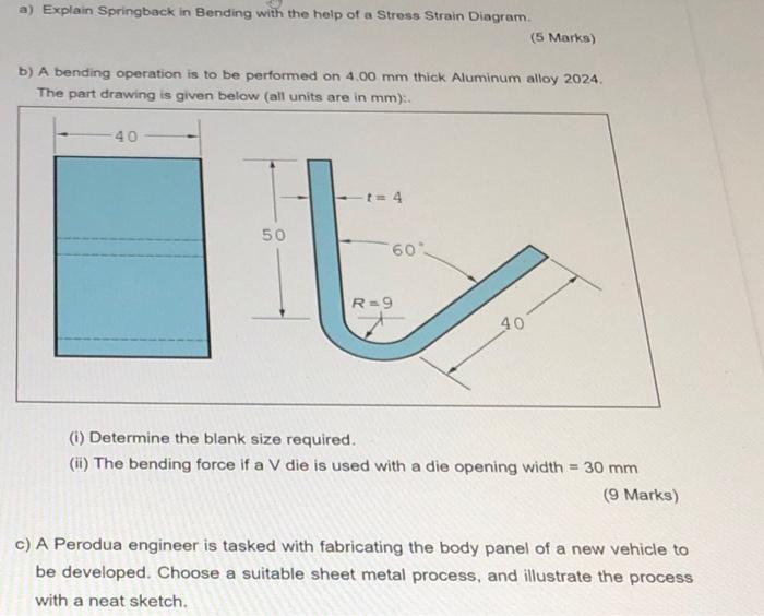 Solved A Explain Springback In Bending With The Help Of A Chegg Com