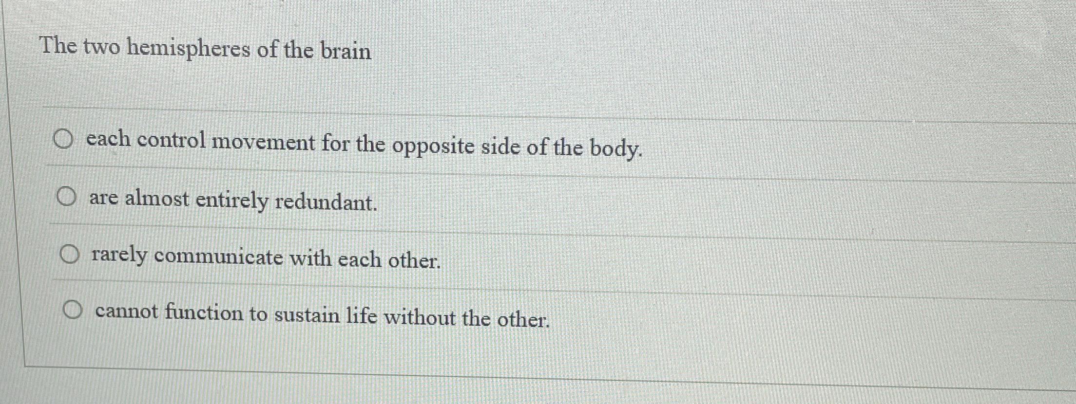 Solved The two hemispheres of the braineach control movement
