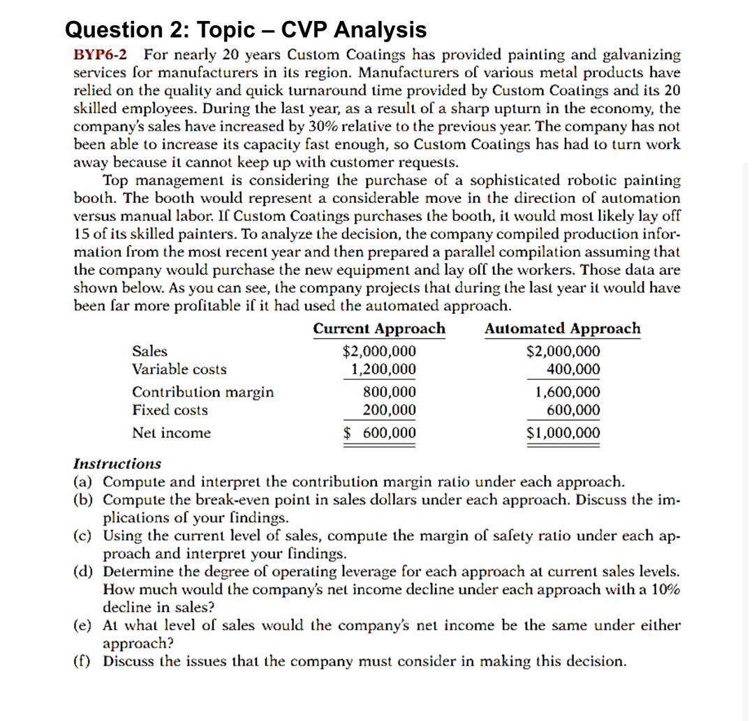 Solved Question 2: Topic - CVP Analysis BYP6-2 For nearly 20 | Chegg.com