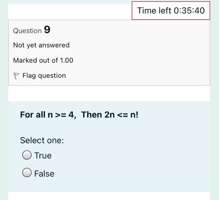 Solved Time left 0:35:40 Question 9 Not yet answered Marked Chegg com