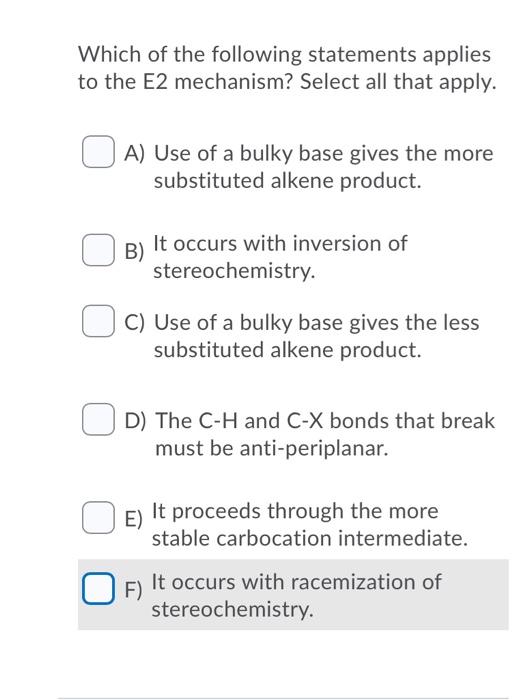 Solved Which of the following statements applies to the E2 | Chegg.com