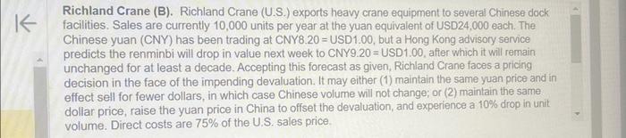 Solved Richland Crane (B). Richland Crane (U.S.) Exports | Chegg.com