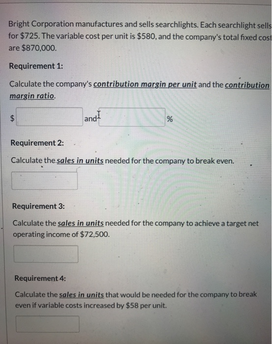 Solved Bright Corporation Manufactures And Sells | Chegg.com