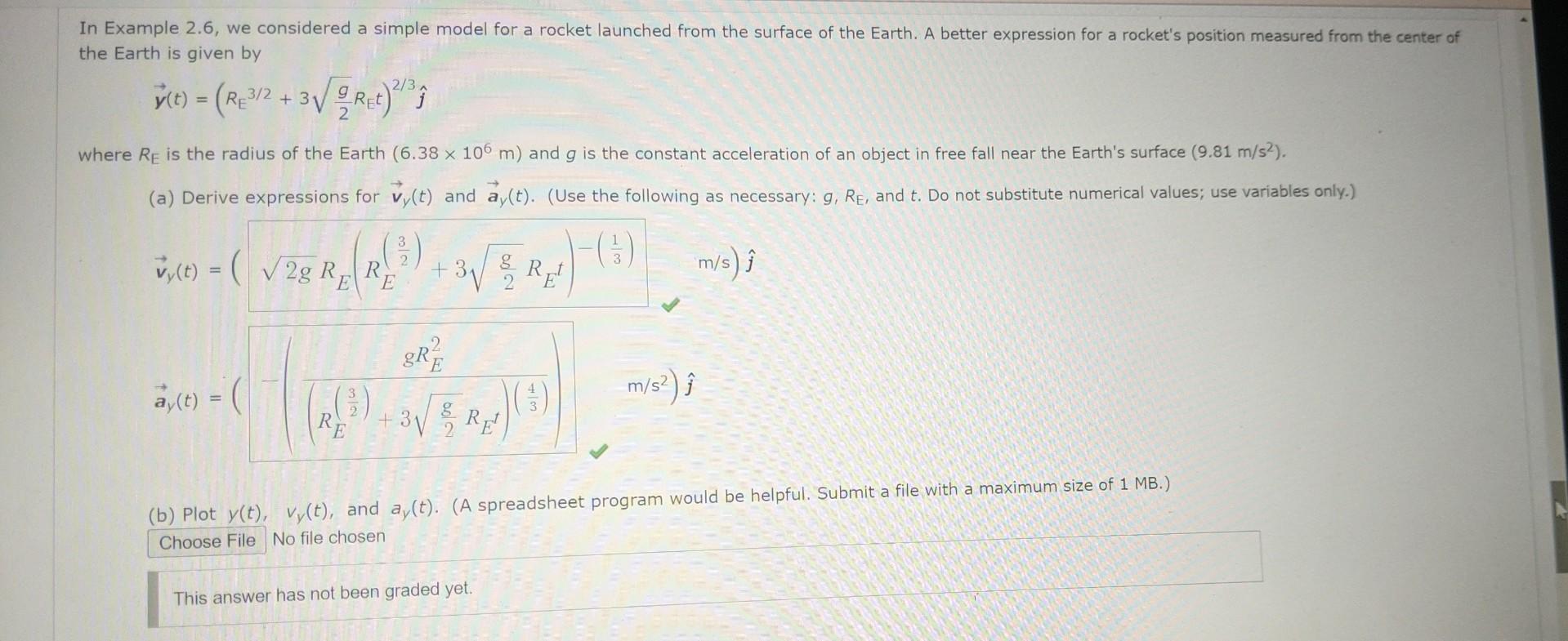 Solved y(t)=(RE3/2+32gREt)2/3j^ here RE is the radius of the | Chegg.com