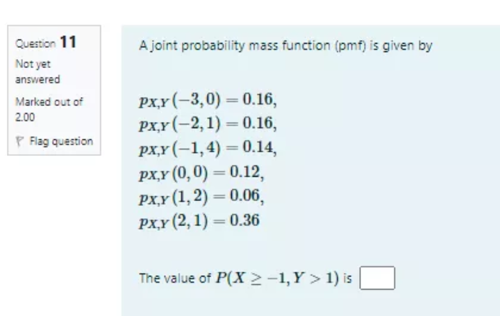 Solved Question 11 A joint probability mass function (pmf) | Chegg.com
