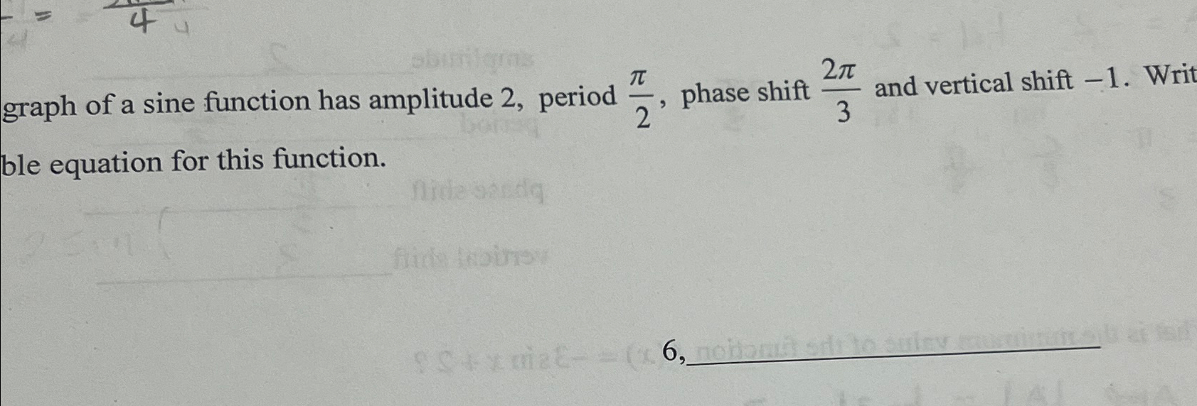 Solved graph of a sine function has amplitude 2 , ﻿period | Chegg.com