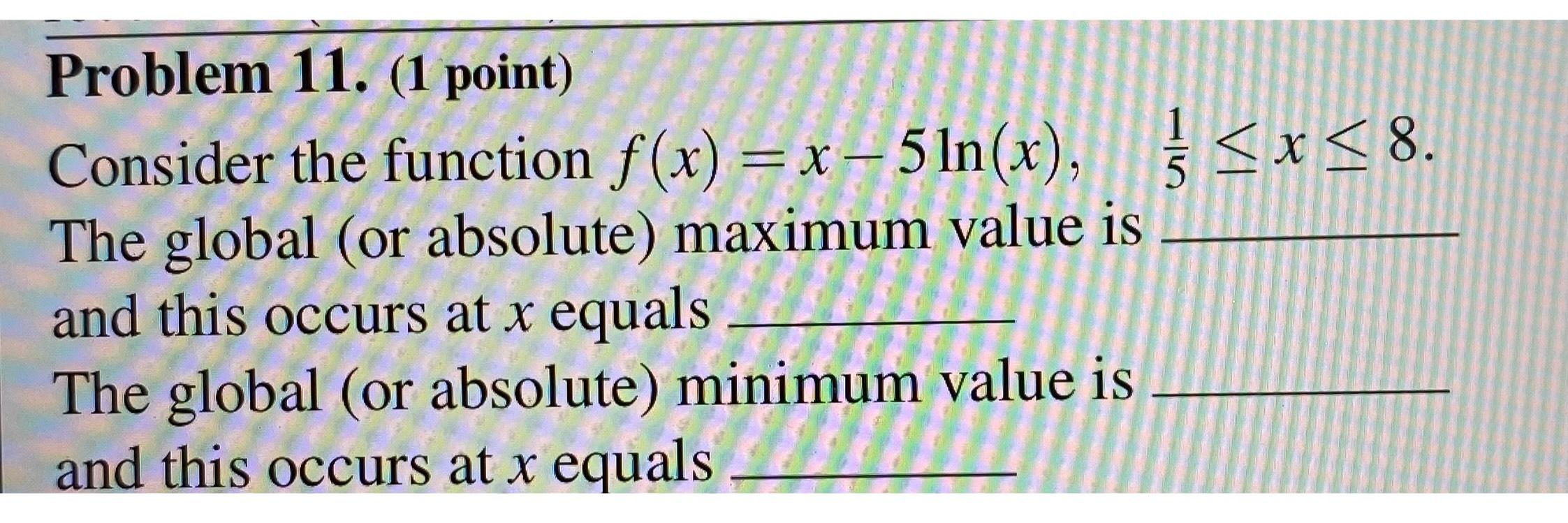 Solved Problem 11. (1 ﻿point)Consider the function | Chegg.com