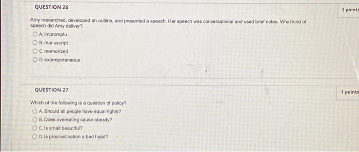 1 points QUESTION 26 Amy researched, developed an | Chegg.com