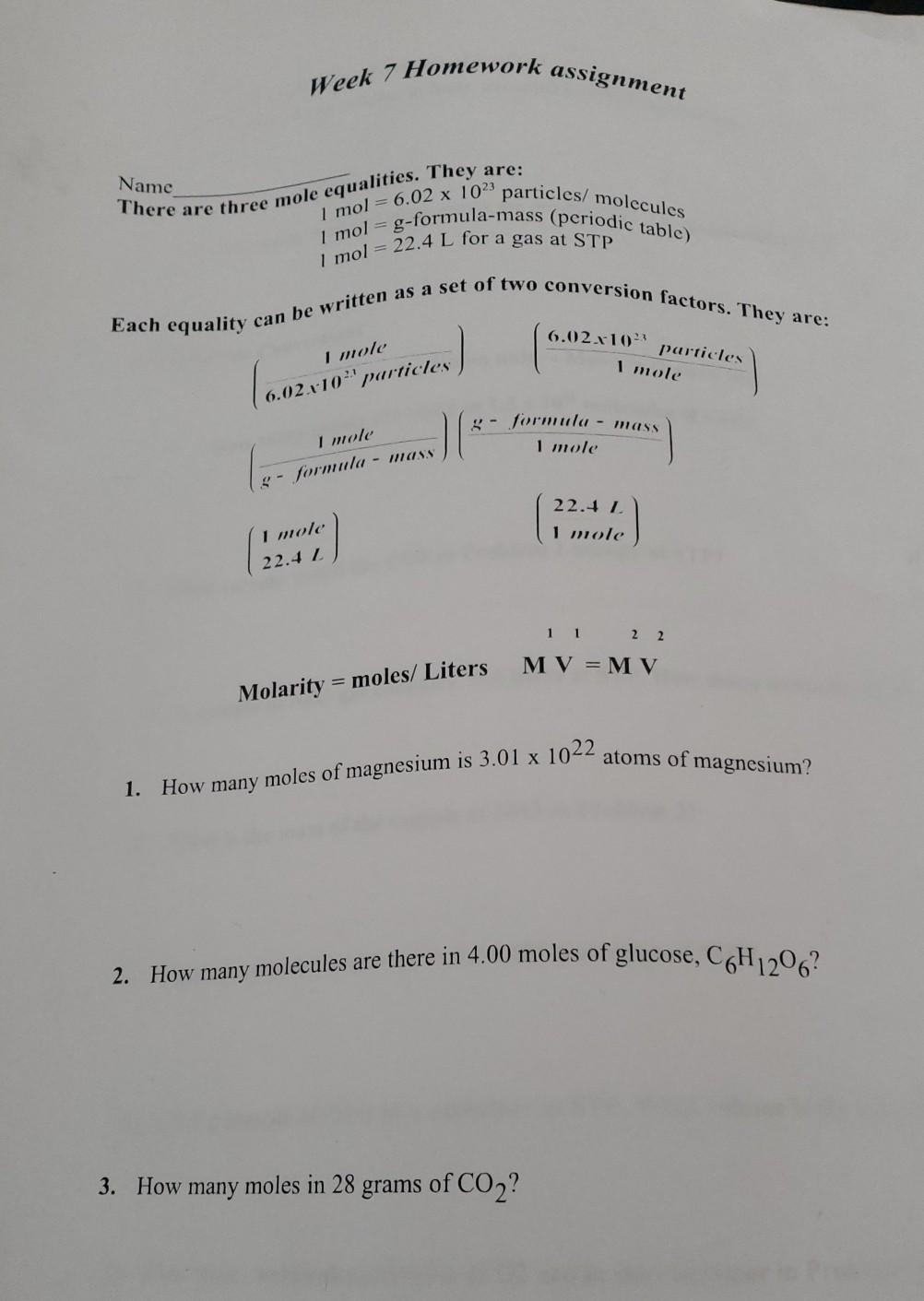 Solved Week 7 Homework assignment Name There are three mole | Chegg.com