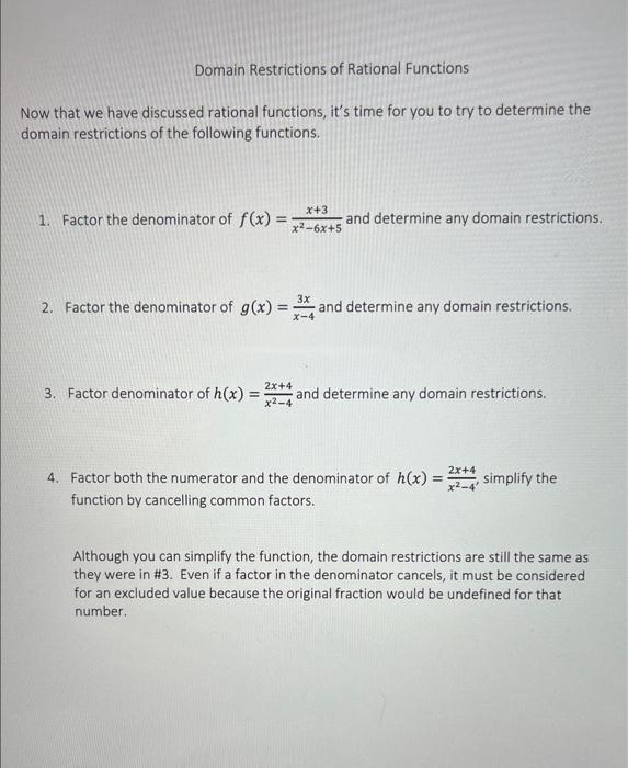 what are domain restrictions of rational functions
