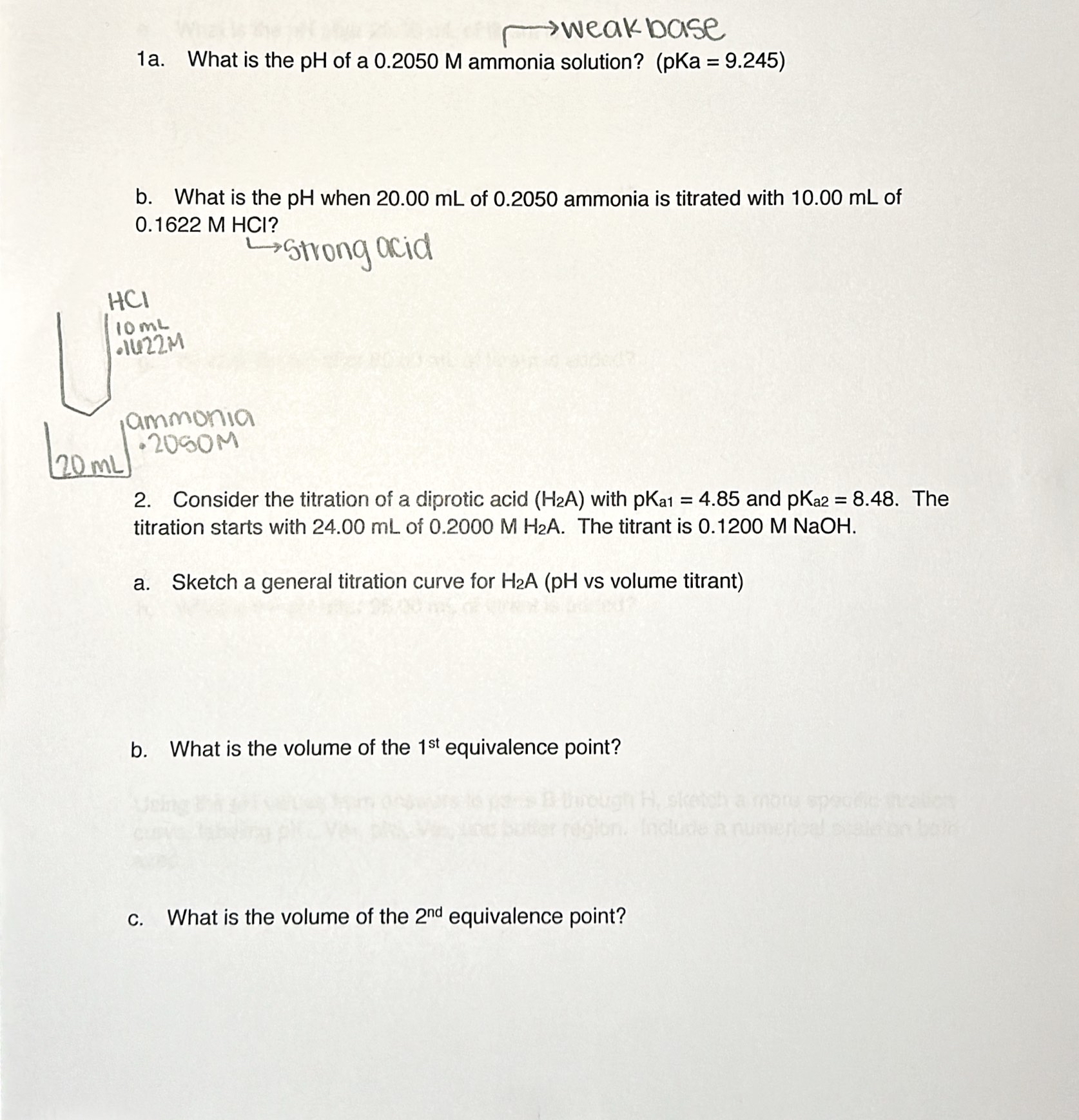 longrightarrow weak base1a. ﻿What is the pH of a
