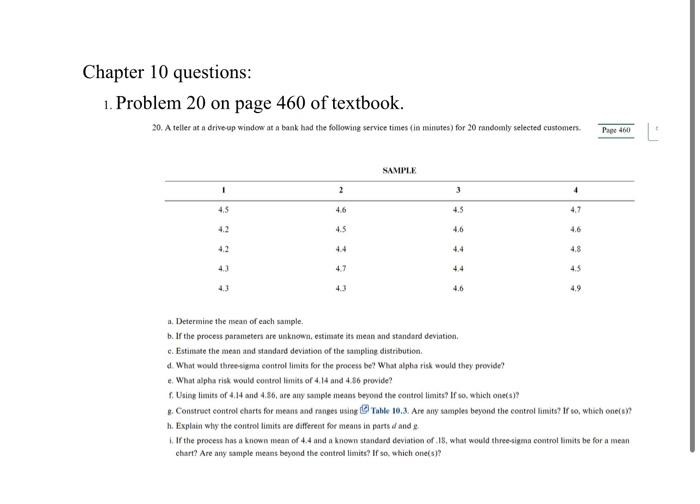 Chapter 10 questions: 1. Problem 20 on page 460 of | Chegg.com