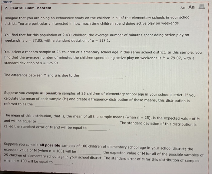 Solved more, 2. Central Limit Theorem Aa Aa Imagine that you