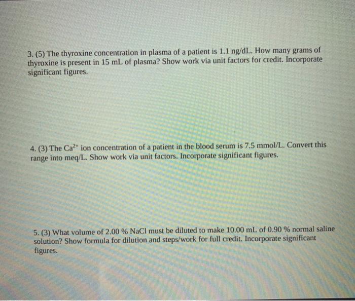 3 5 The Thyroxine Concentration In Plasma Of A Chegg Com