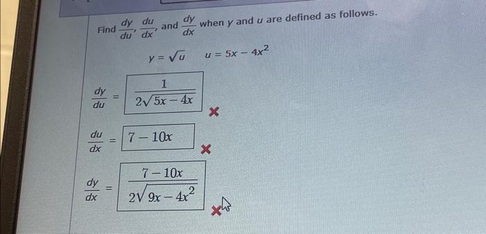 Solved Find dudy,dxdu, and dxdy when y and u are defined as | Chegg.com