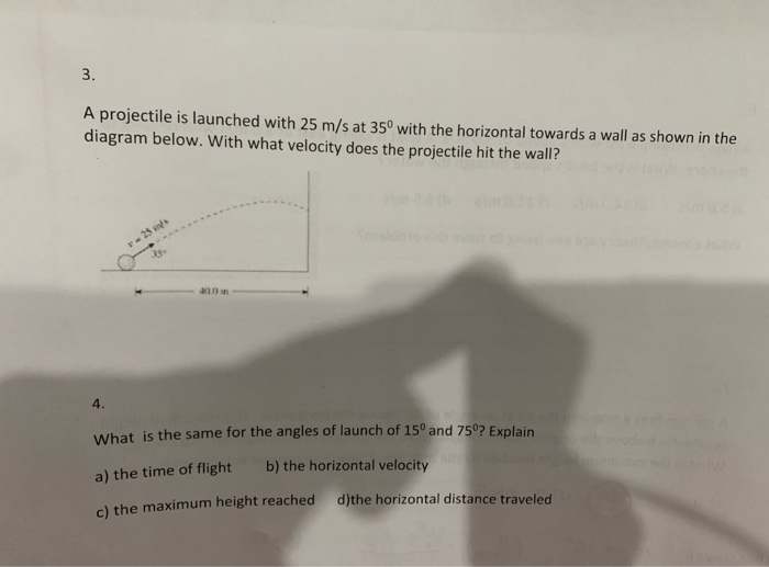Solved 3. A projectile is launched with 25 m/s at 35° with | Chegg.com