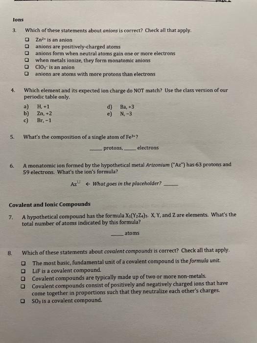Solved Lons 3. Оооооо Which Of These Statements About Anions | Chegg.com