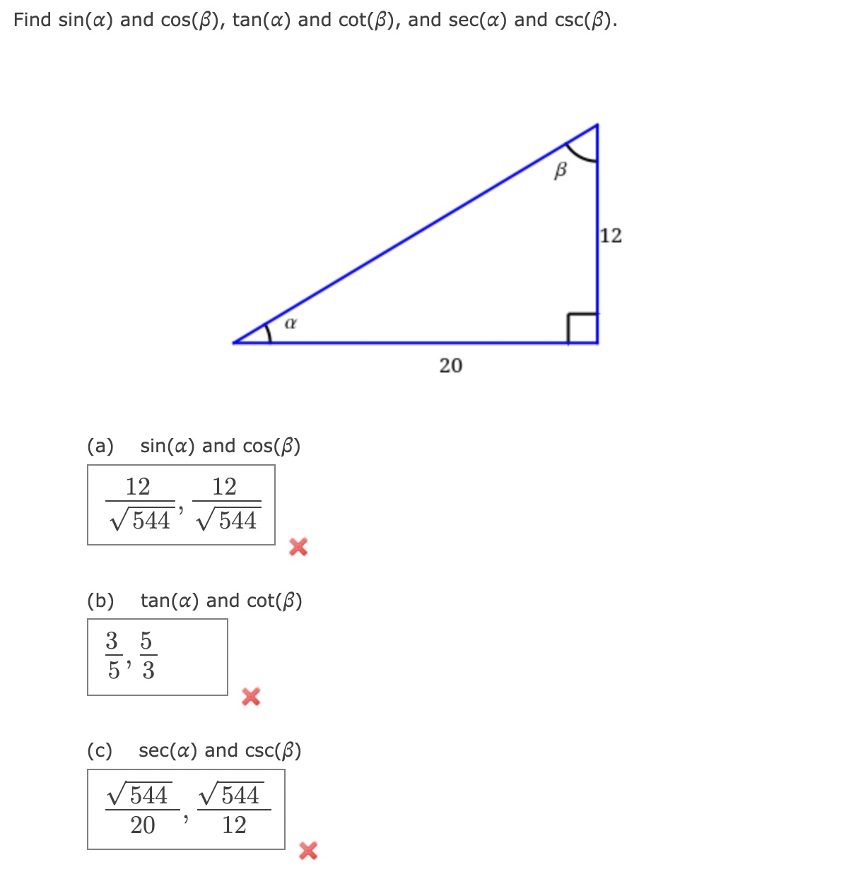 Solved Find sin(α) ﻿and cos(β),tan(α) ﻿and cot(β), ﻿and | Chegg.com